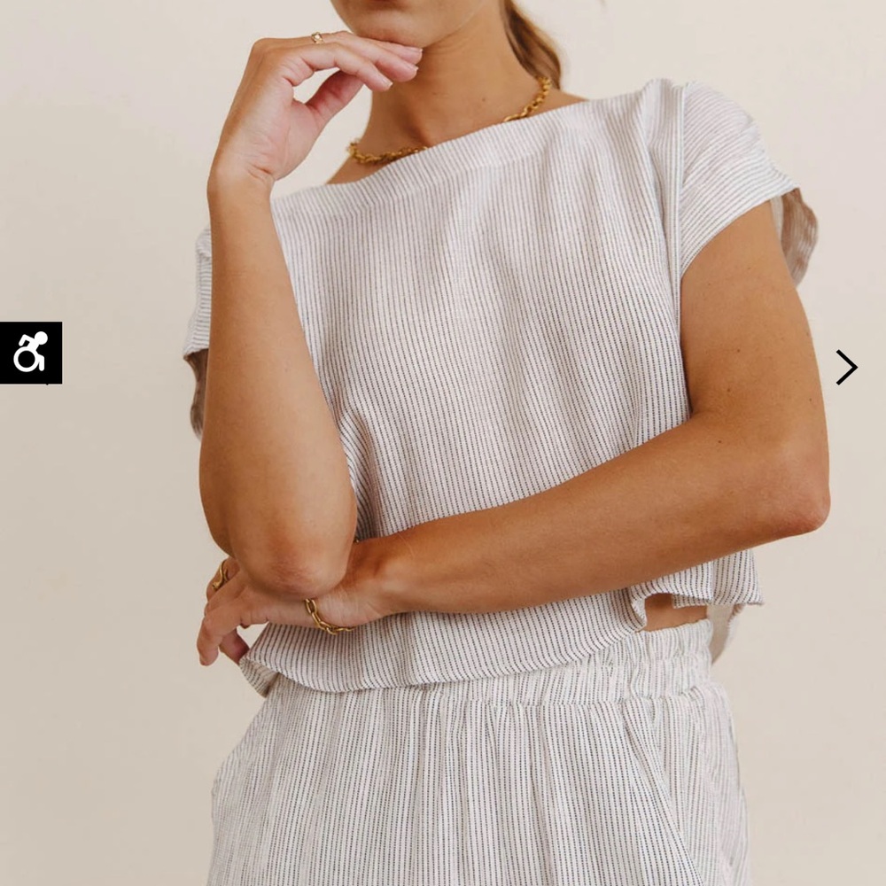 Bohme White Striped Short Sleeve Top